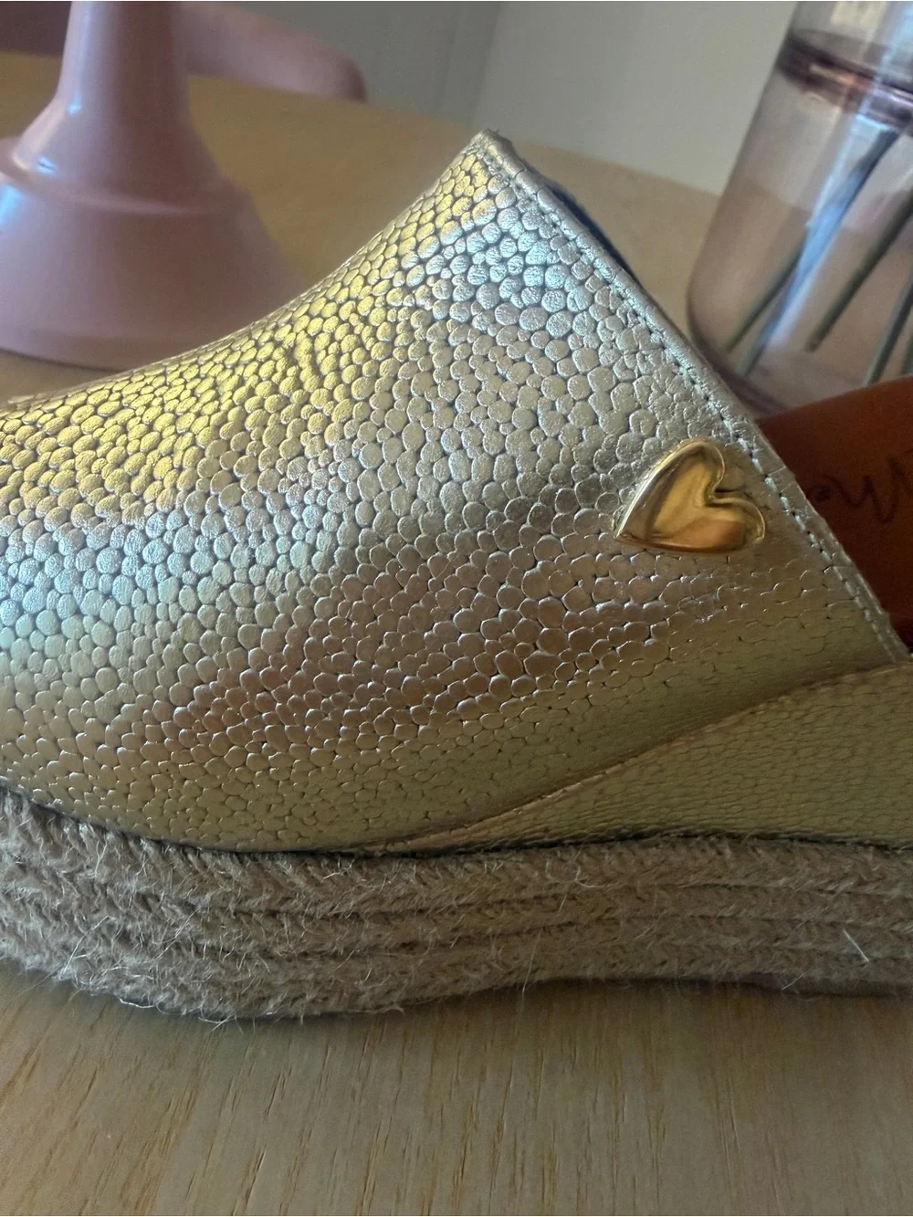 Nataly Mendez Gold Wedge Espadrille Slide - Women's Metallic Platform Mule